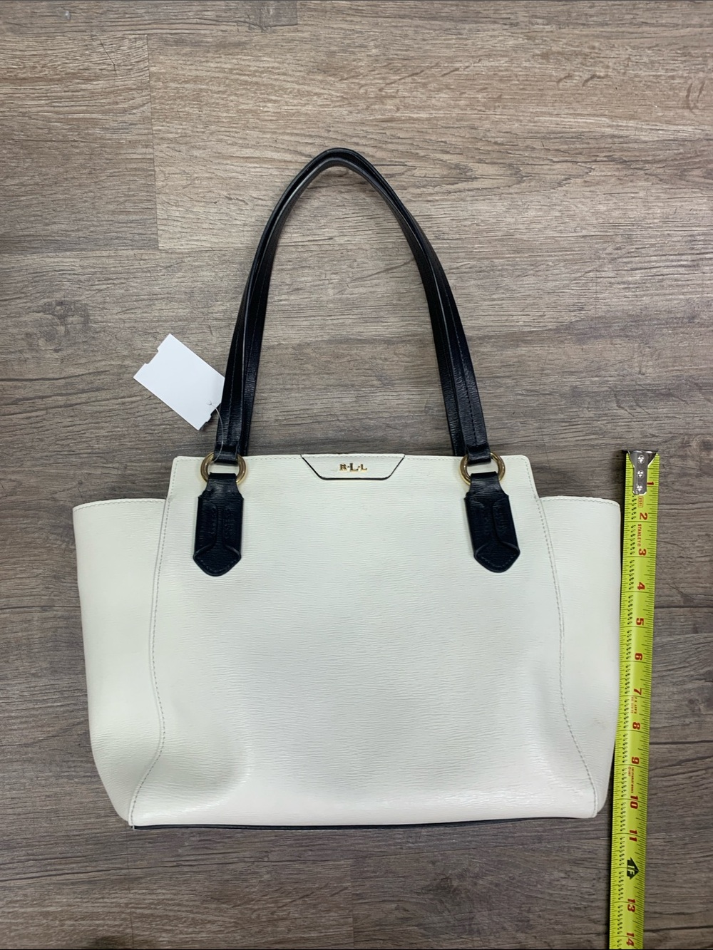 Ralph Lauren Cream Leather Tote with Black Handles